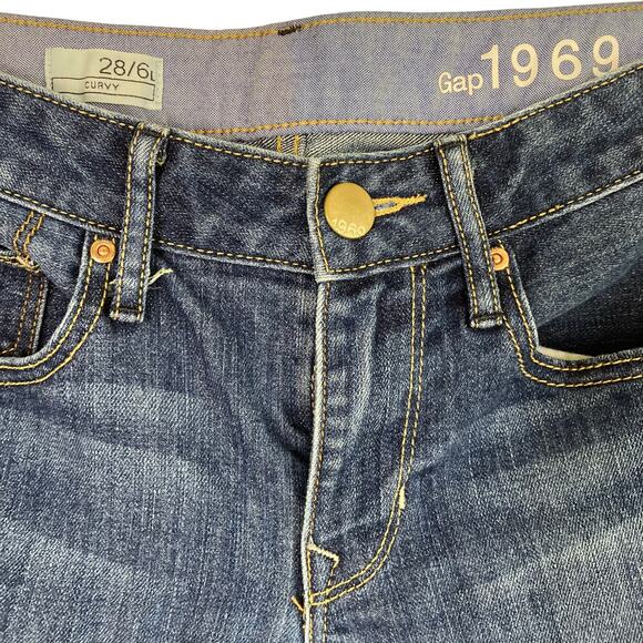GAP 1969 Sz 28/6 Long Curvy Low Rise Boot Cut Jeans Med Wash Y2K Flattering - Picture 9 of 16
